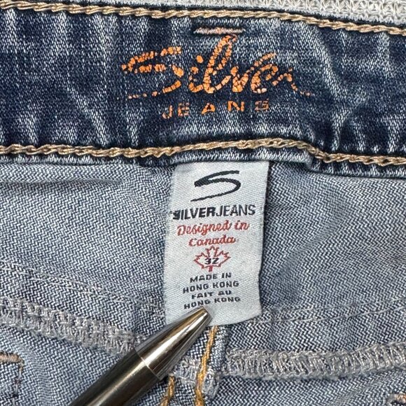 Silver Jeans Womens Blue Distressed Denim Tina Bootcut Double Button Waist Sz 32 - Picture 10 of 16
